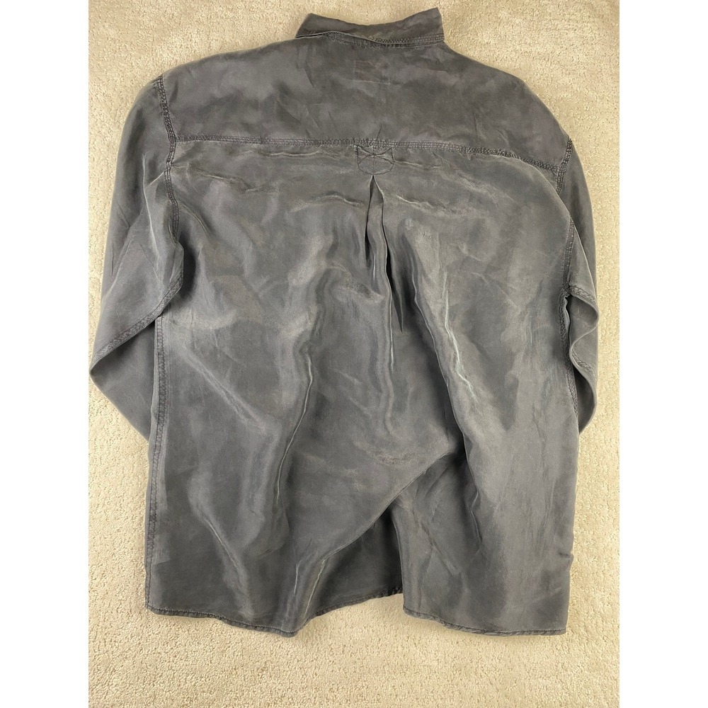Summa Silk Button Down Shirt Mens L Gray Textured 100% Silk Long Sleeve Pocket - Picture 3 of 8